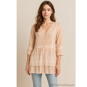 Sundance‎ 100% Silk Embroidered Lace Tunic Top – Size L